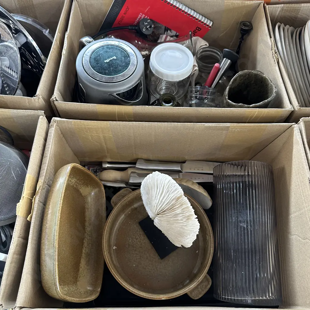 Two boxes Temuka, Smeg knives, candle sticks etc. Image 1++