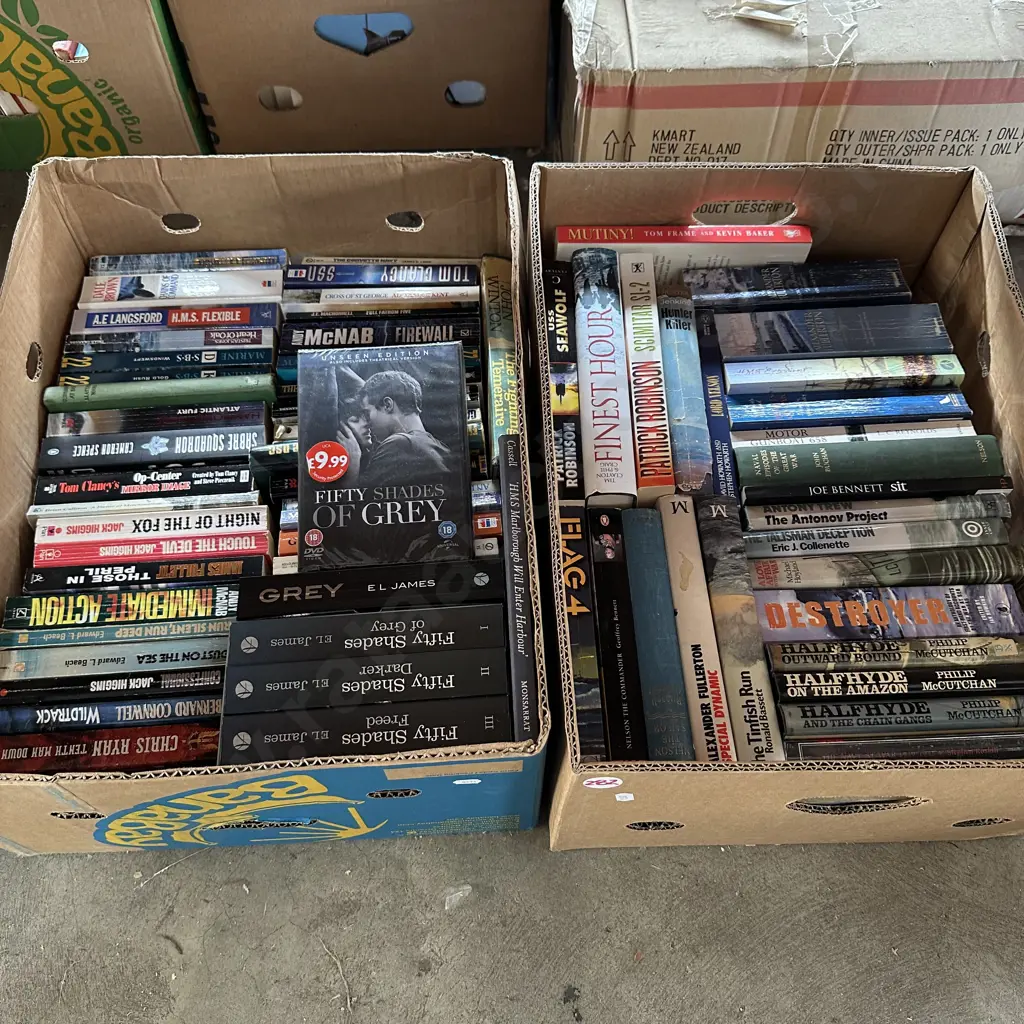 Two boxes of books including fifty shades of grey. Image 1++