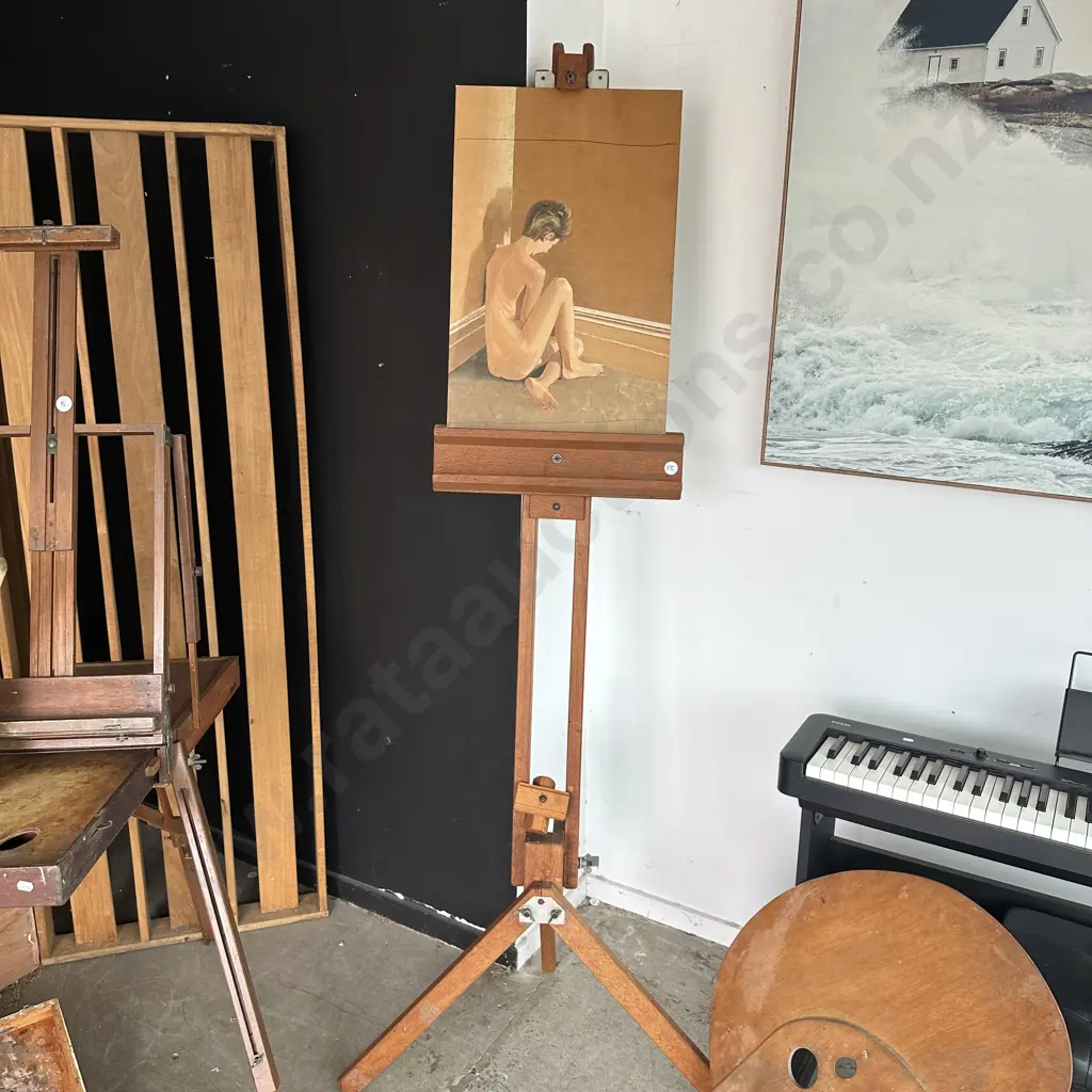 Oak artist easel & painting Image 1++