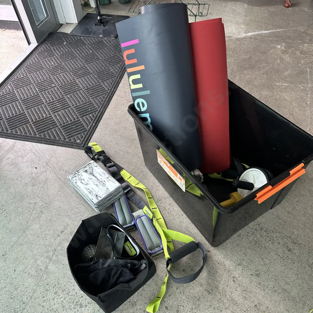 bin of mats, active suspension kit, ankle weights, rollers etc Image 1++