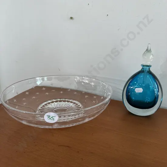 Stuart crystal bowl and art glass perfume bottle