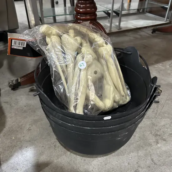 plastic cauldrons plus bag of bones