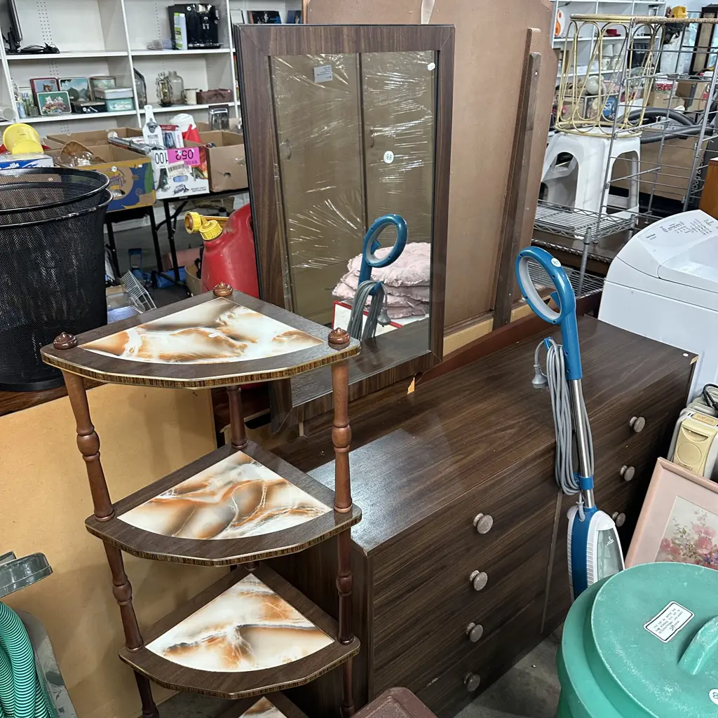 dresser, rolling shelf and sewer cabinet - average. plus corner wotnot Image 1++