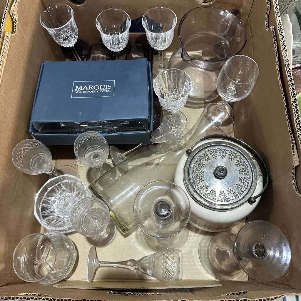 Box Waterford crystal photo frame, glassware and Royal Doulton etc. Image 1++