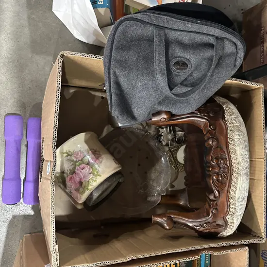 Stool, bag, radio, hand weights etc.