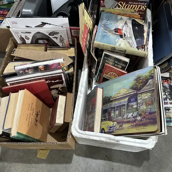 Two boxes of books and magazines
