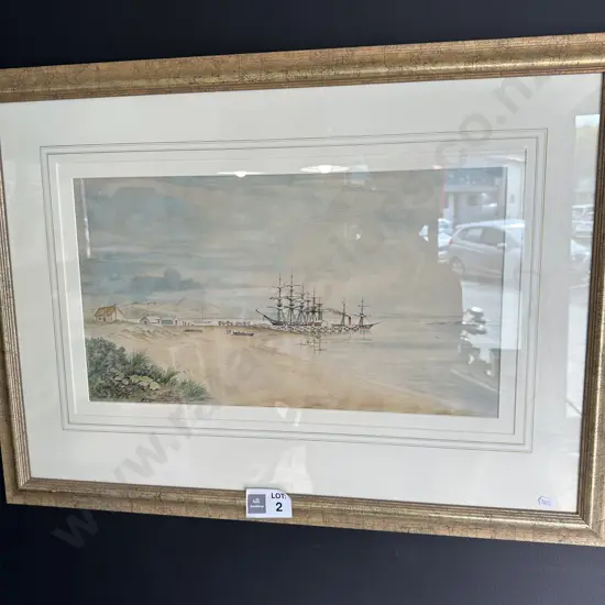 NZ colonial sailing ship watercolour 550x300 signed G.P. Brand....  1870