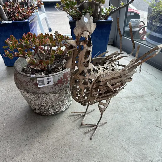 Metal rooster & pot planter