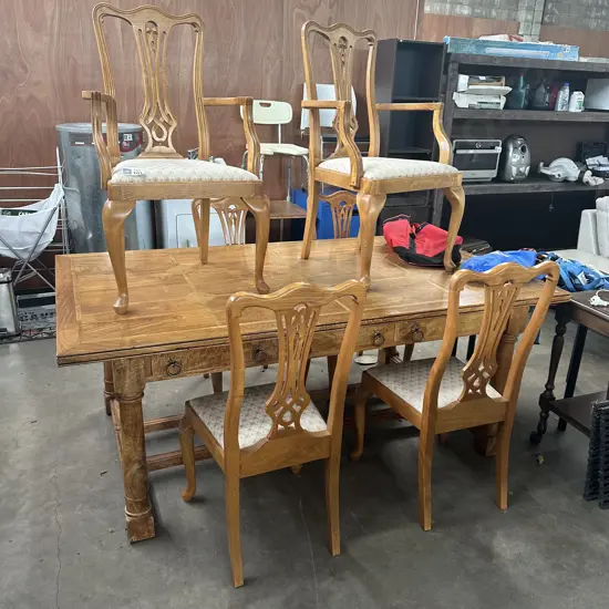 Inlay dining table and 6 chairs
