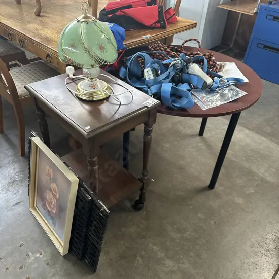 Side table, lamp, mats and round table