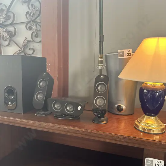 Lamp, speakers, wine chiller