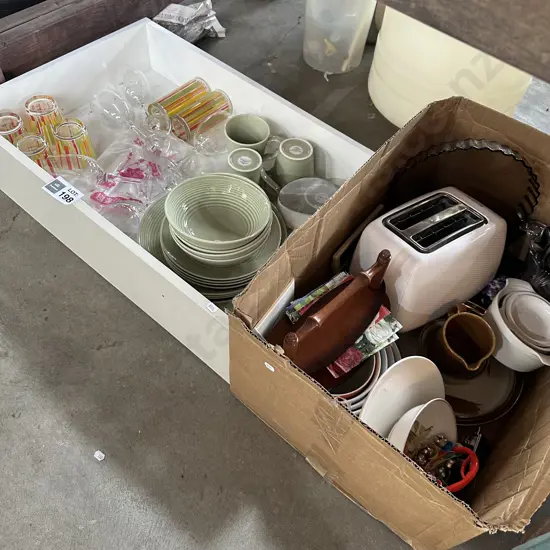 2 boxes dinnerware etc