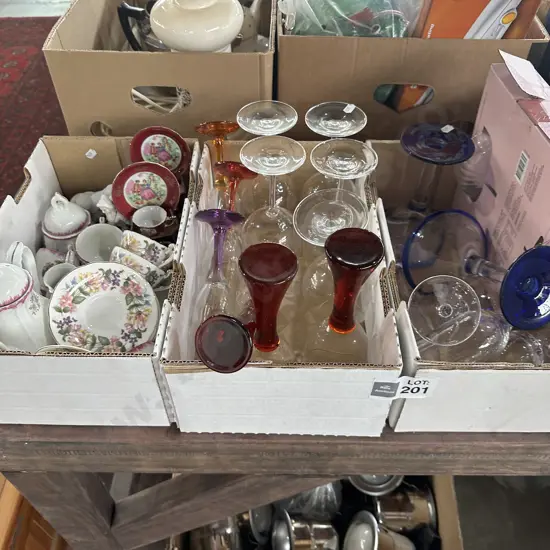 3 boxes wine glasses etc