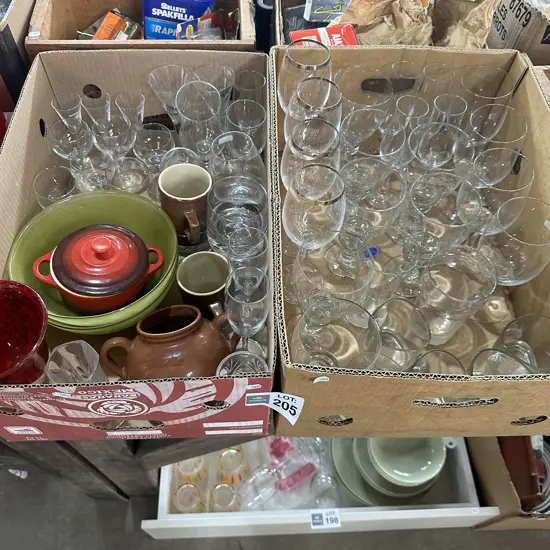 2 boxes glasware etc