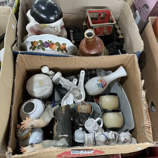 2 boxes decanters etc