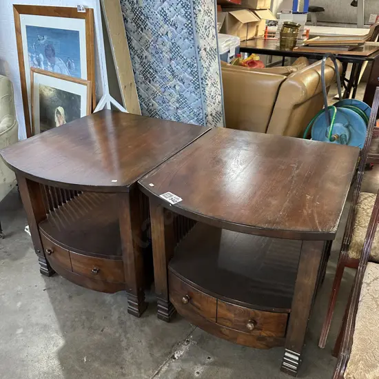 Pr Lounge side tables plus 2 prints