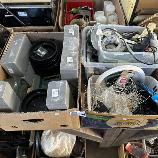 2 boxes flower arrangment gear etc