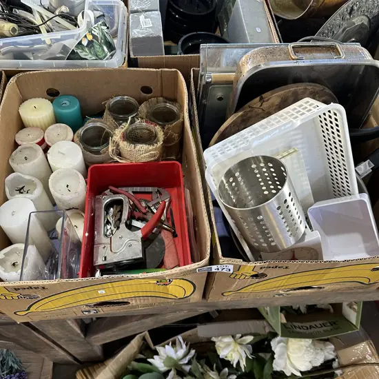 2 boxes candle, cookware etc