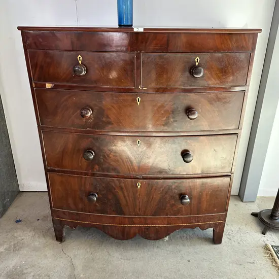 Sheraton Revival Serpentine front chest on chest