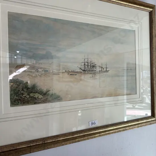 Colonial sailing ship water colour painting 1870. Painting 550x300 plus framing