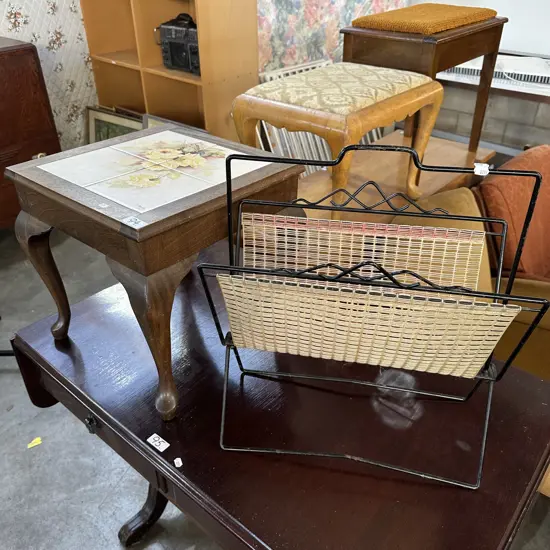 Tile top side table, retro mag rack, plus heater
