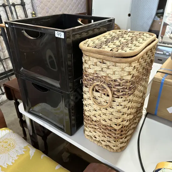 2 x bins and wicker basket