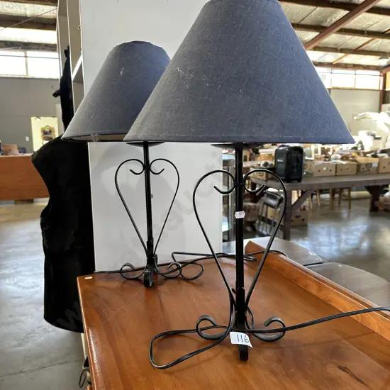 Pr wrought iron lamps