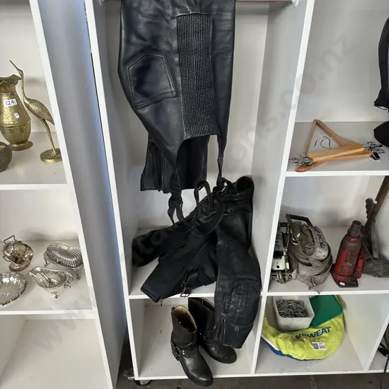Motorbike leathers 2pc plus other clothing Size 10 and boots