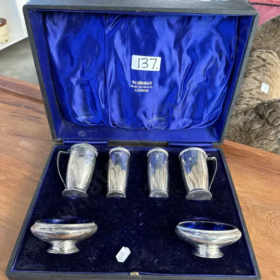 Cased Sterling silver Salts set by W.A.S. Benson & Co London