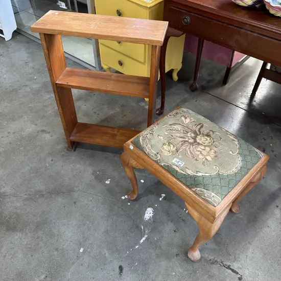 Oak stool and small shelf