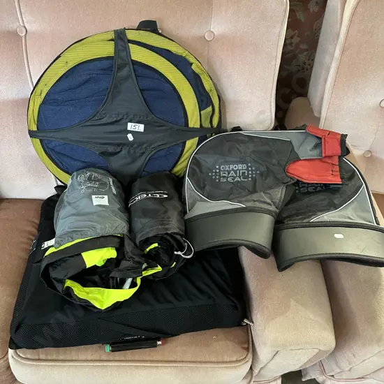 Water proof items for motorbike plus comfy seat etc