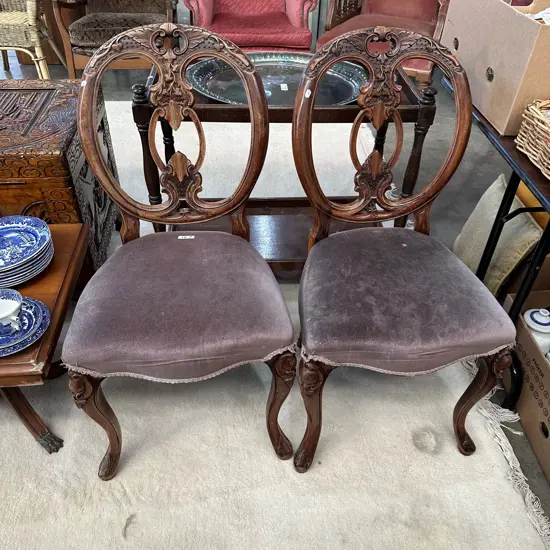 Pr carved balloon back  antique chairs
