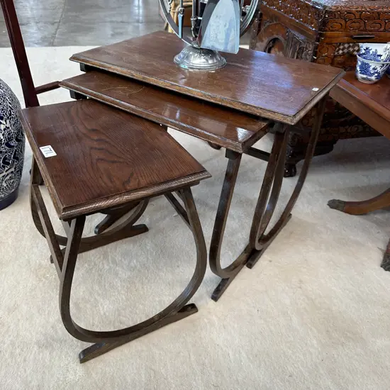 Nest of 3 Oak bentwood Deco sidetables