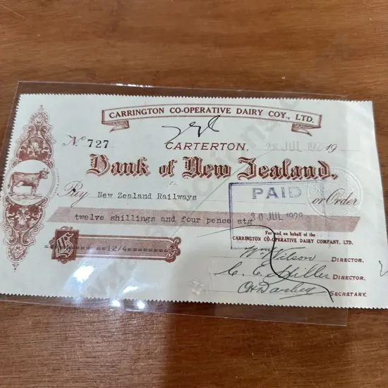 Early Bank of NZ chq