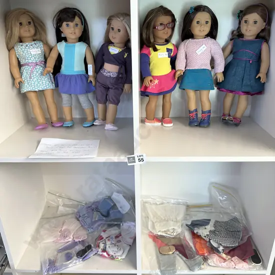 6 x original "American Girl Dolls" with many outfits
