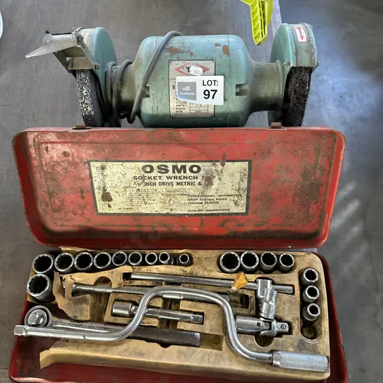 Bench grinder and socket wrench set