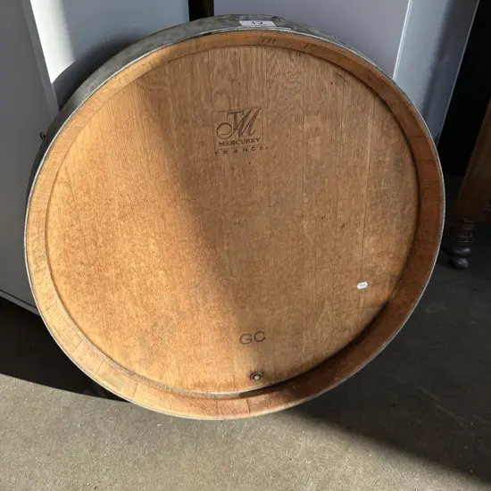 Oak wine barrel platter with lazy susan attached
