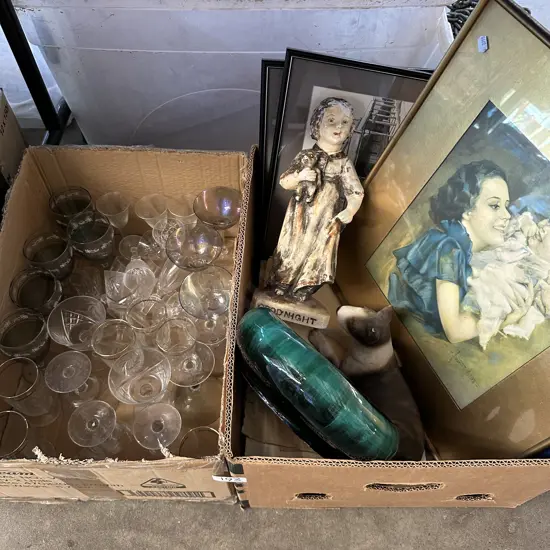 2 boxes glasses blue mountain etc