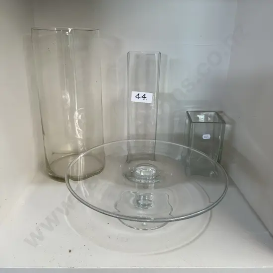 Glass vases and cake plate