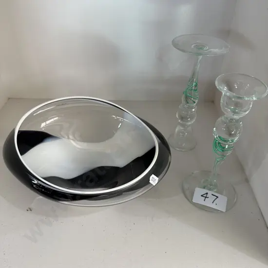 NZ art glass bowl and candles