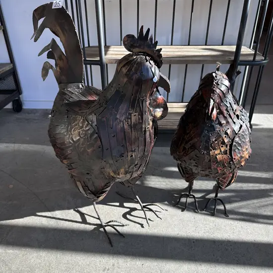 Chicken & Rooster garden sculptures