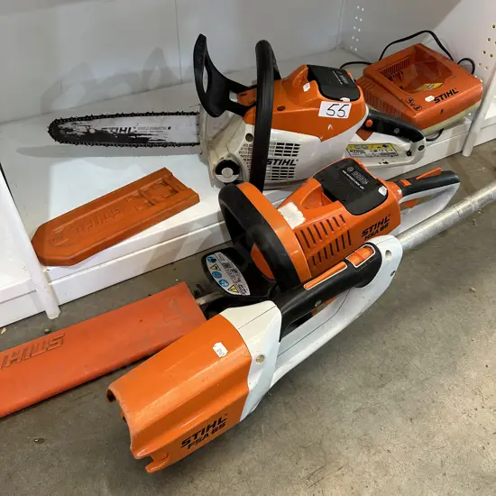 Still chainsaw hedge trimmer weed eater charger and two batteries