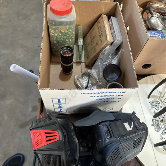 Marbles, masks, costume jewellery etc