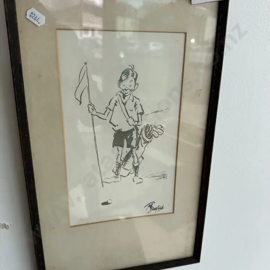 Signed golfing sketch