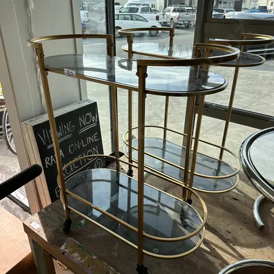 Pr of metal , smoke glass drinks trolleys