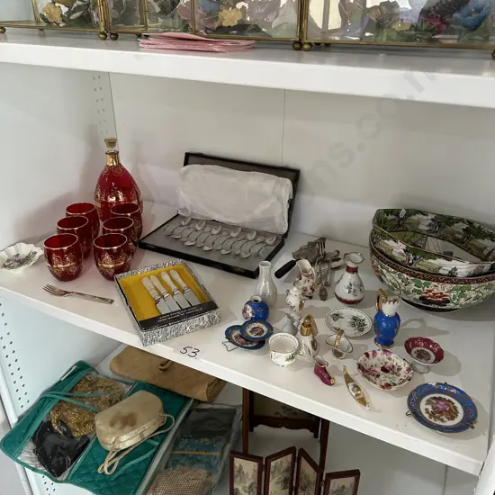 Limoges, Ruby glass, china bowls, teaspoons etc