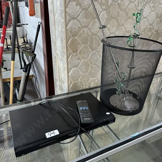 DVD player, bin, photo stand