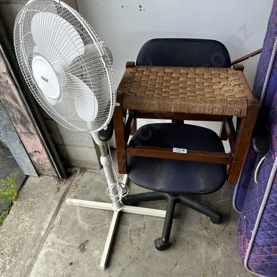 Seagrass stool, fan plus old chair