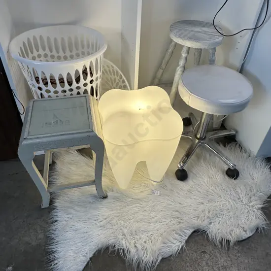 Stools inc tooth stool, rug etc