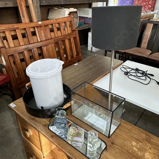 lamp, bin, tray, perfumes etc